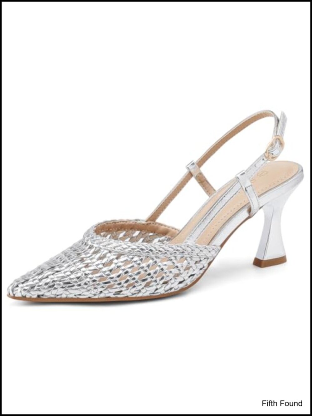Woven Slingback Kitten Heel Pumps Pointed Toe Adjustable Strap Dress Shoes